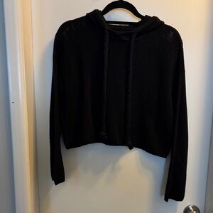 Kendall & Kylie Black Cropped Knit Hoodie